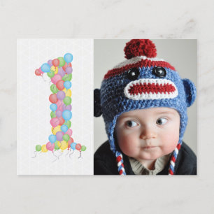 Baby 1:a födelsedag tack vare vykort för foto