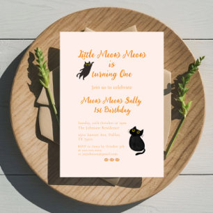 Baby 1:a födelsedagsinbjudan   Lilla Meow Meow  Inbjudningar