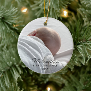 Baby 1:a jul-nyfött Nyfödd bebis-foto Julgransprydnad Keramik