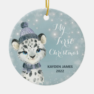 Baby 1:a jul snö Leopard Watercolor Julgransprydnad Keramik