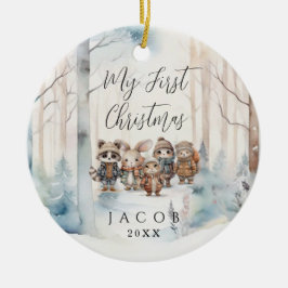 Baby 1:a jul Snowy Winter Woodland Cer Julgransprydnad Keramik