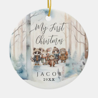 Baby 1:a jul Snowy Winter Woodland Cer Julgransprydnad Keramik