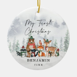 Baby 1:a jul Snowy Winter Woodland Julgransprydnad Keramik