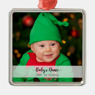 Baby 1:a julåret fotoskript Namn Premium Julgransprydnad Metall