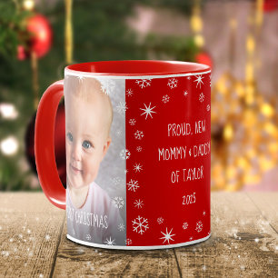 Baby 1:a julen New Mamma och Pappa 2 Photo Red Mugg