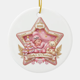 Baby 1:a julen Rosa stjärna Anpassat namn ornament
