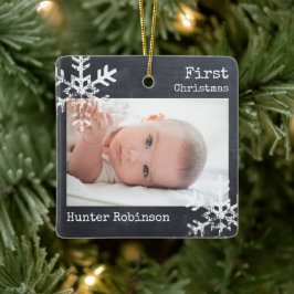 Baby 1:a julen snöflingor kolgrå foto julgransprydnad keramik