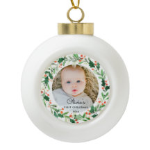Baby 1:a julfoto Ceramic Boll Ornament