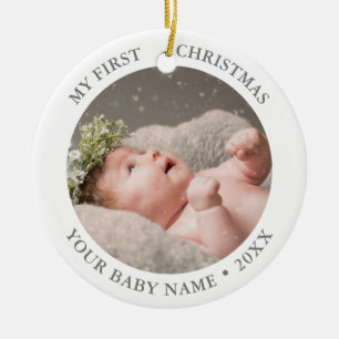 Baby 1:a julfoto julgransprydnad keramik