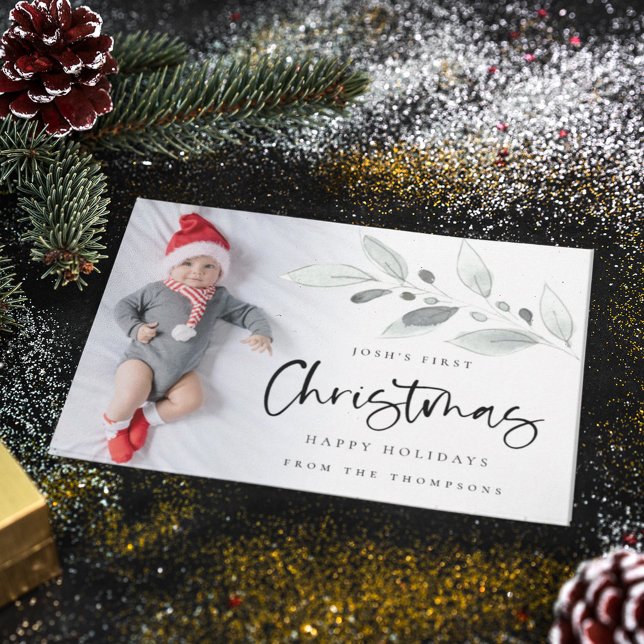 Baby 1:a julfoto Modern blomma Julkort (Skapare uppladdad)