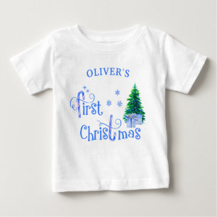 Baby 1:a Julgran och Blå Candy cane pojke T Shirt