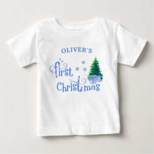Baby 1:a julgran och blå sockertopp pojke t shirt