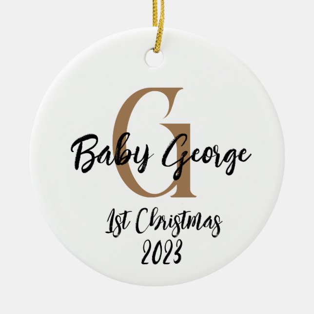Baby 1:a Julgran, ornament unisex monogram (Framsidan)