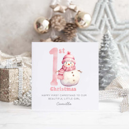 Baby 1:a julklappen Rosa Snögubbe Julkort