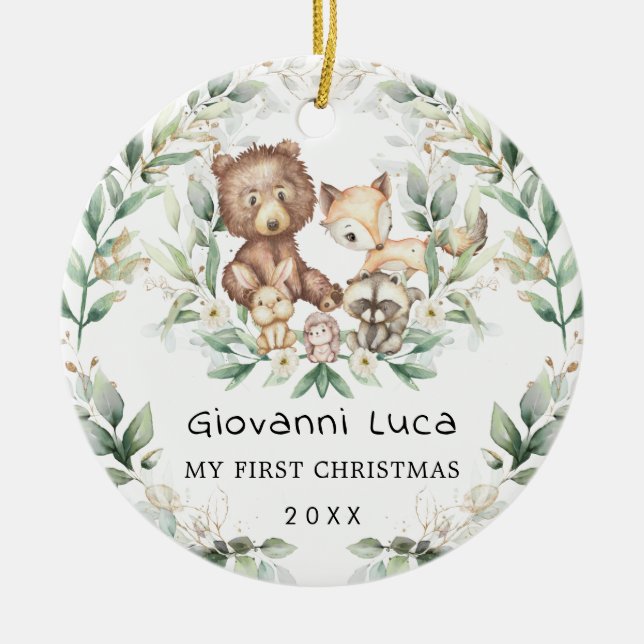 Baby 1:a jultomten Greenery Wandan Julgransprydnad Keramik (Framsidan)