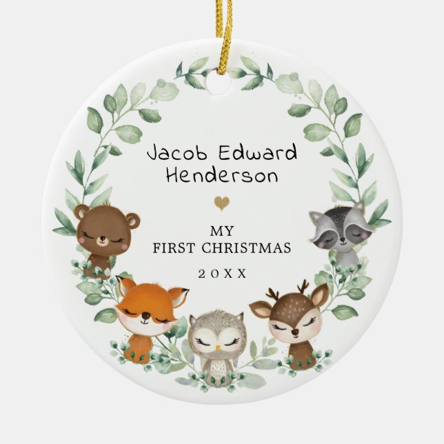 Baby 1:a jultomten Grey Animy Julgransprydnad Keramik (Framsidan)