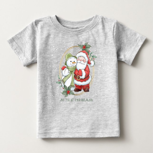 Baby 1:a jultomten Snögubbe Rudolph T-Shirt (Framsida)