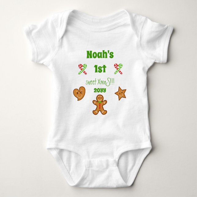 Baby 1:a söta Julafton Gingertea Pals Grönt Text T Shirt (Framsida)