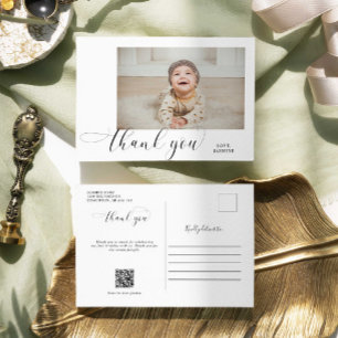 Baby 1-årsdag Tack så mycket Elegant skript QR-kod Vykort
