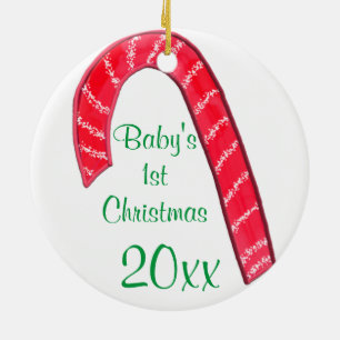 Baby 1 jul Jultomten Candy cane Julgransprydnad Keramik