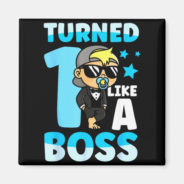 Baby 1st Birthday Boy Girl 1 Year Like A Boss Kids Magnet (Framsidan)