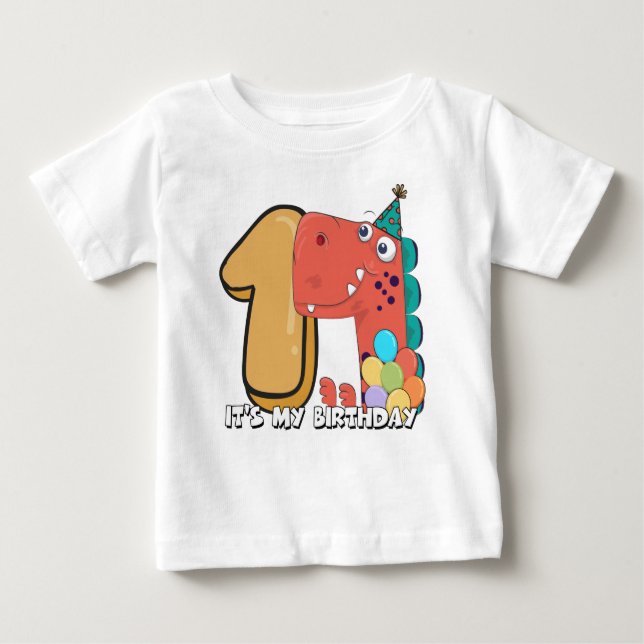 Baby 1st Birthday Dinosaur T Shirt (Framsida)