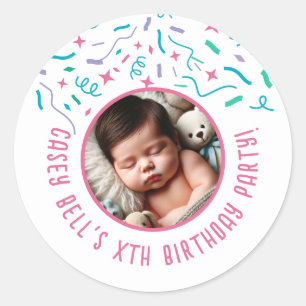 Baby 1st Birthday Småbarn Kids Anpassningsbar Part Runt Klistermärke