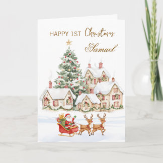 Baby 1st Christmas Tree Santa Reindeers Helgkort