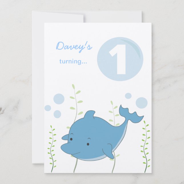 Baby 1st delfin under havsfödelsedaginbjudan inbjudningar (Framsida)