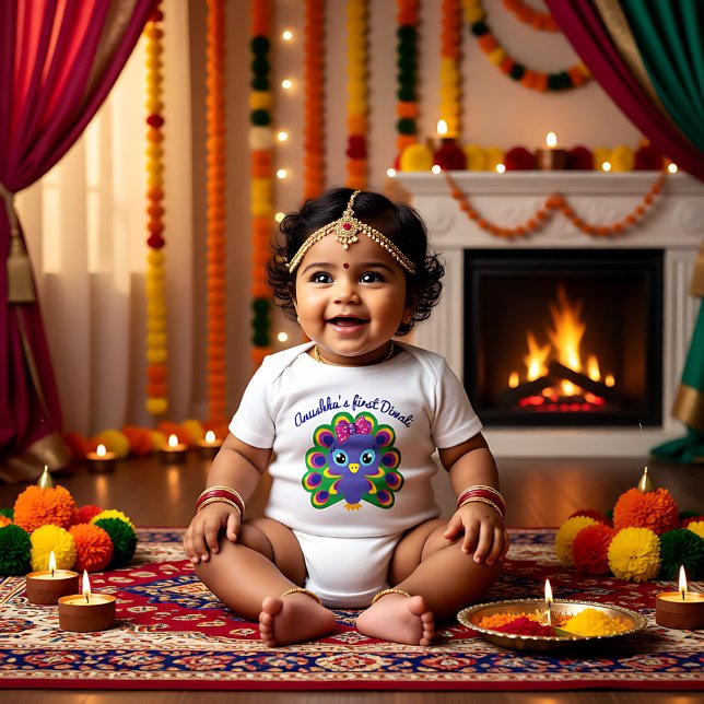Baby 1st Diwali - eget namn T Shirt (Baby's 1st Diwali - custom name Baby Bodysuit)