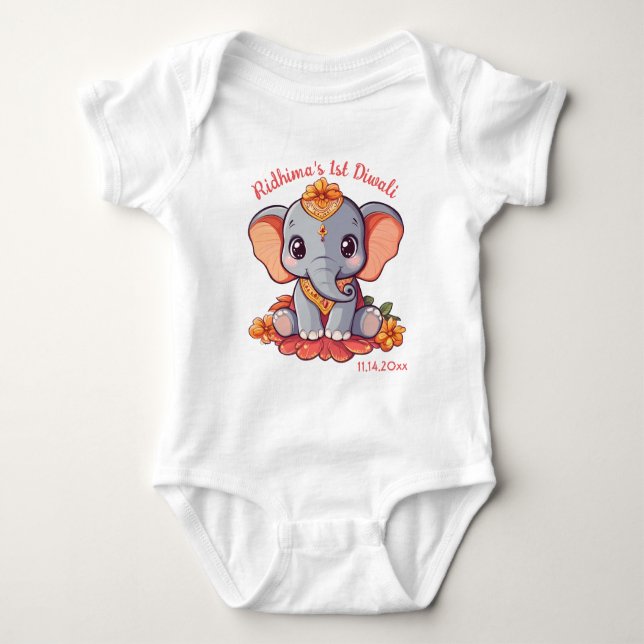 Baby 1st Diwali med söt elefant T Shirt (Framsida)
