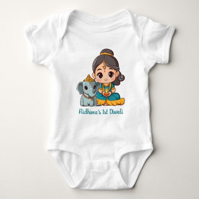 Baby 1st Diwali med söt elefant T Shirt (Framsida)
