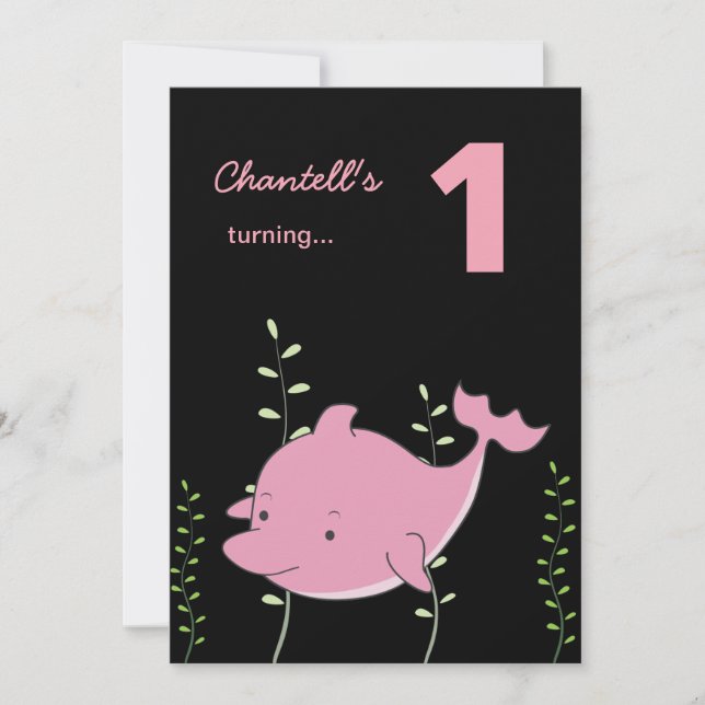 Baby 1st Dolphin under Sea Birthday Inbjudan (Framsida)