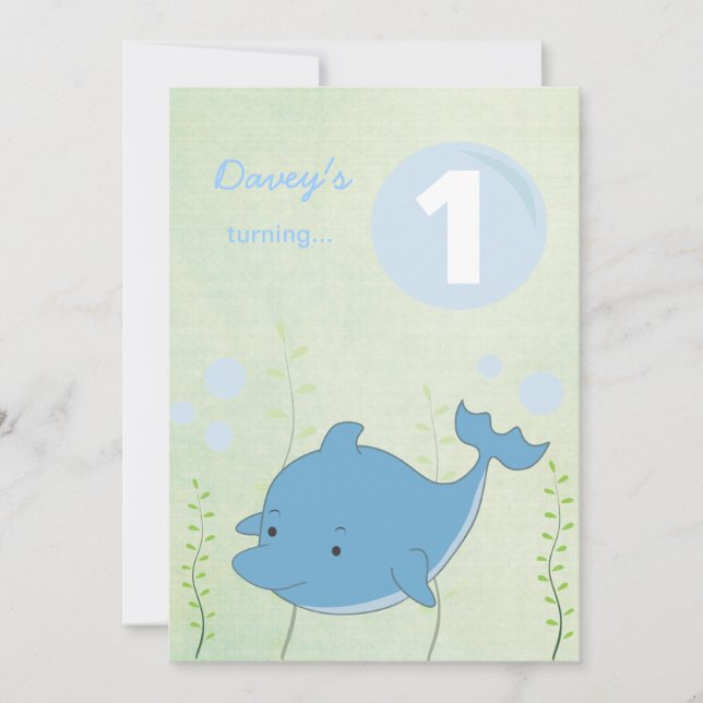 Baby 1st Dolphin under Sea Birthday Inbjudan (Framsida)