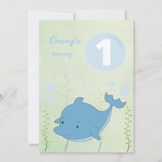 Baby 1st Dolphin under Sea Birthday Inbjudan