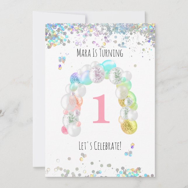 *~* BABY 1st First Balloon Girl Birthday Inbjudningar (Framsida)