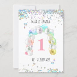 *~* BABY 1st First Balloon Girl Birthday Inbjudningar