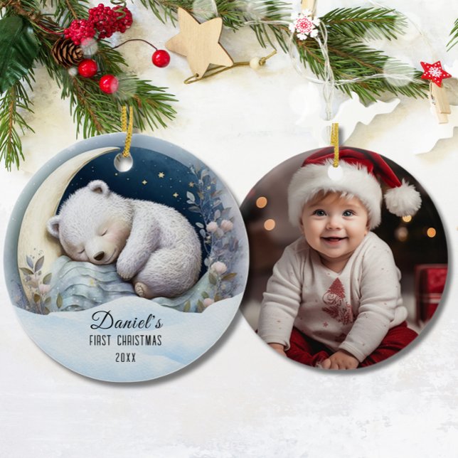 Baby 1st First jul Cute Bear Anpassningsbar Julgransprydnad Keramik (Skapare uppladdad)