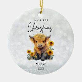 Baby 1st First jul Highland Cow Sunblommor Julgransprydnad Keramik