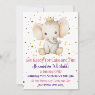 Baby 1st födelsedagspresent personlig princess ele inbjudningar