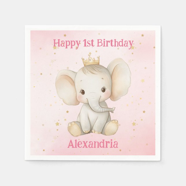 Baby 1st födelsedagspresent personlig princess ele pappersservett (Framsidan)