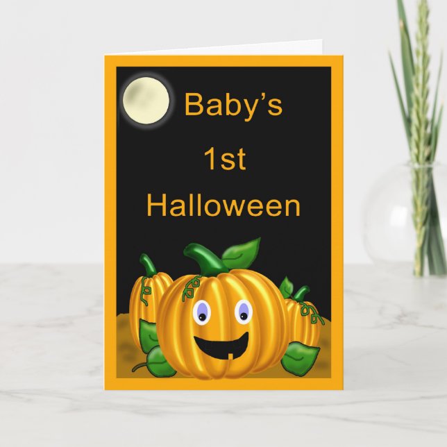 Baby 1st Halloween kort - rolig jack o lantern (Framsida)