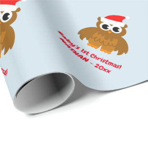 Baby 1st helgdag för gullig uggla för jul presentpapper