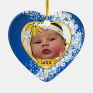Baby 1st jul Blue Snowflake Photo Julgransprydnad Keramik