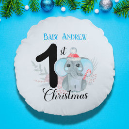Baby 1st jul Cute Blue Elephant Keepsaké Rund Kudde