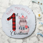 Baby 1st jul Cute Rhino Santa Hat Namn Rund Kudde<br><div class="desc">Baby 1st jul Cute Rhino Safari Animal Santa Hat Namn Keepsakundtur Pillow.</div>