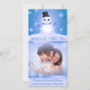 Baby 1st jul Cute Snögubbe Blue Julkort