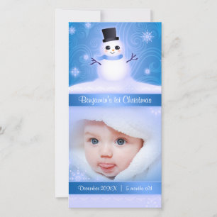 Baby 1st jul Cute Snögubbe Blue Julkort