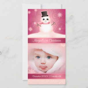 Baby 1st jul Cute Snögubbe Rosa Julkort