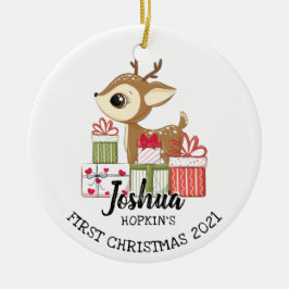 Baby 1st jul Cute Winter Fawn Hjort Doe Julgransprydnad Keramik